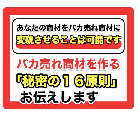 バカ売れ情報商材の「秘密の１６原則」暴露します 現役プロモーターがあなたの情報商材を生まれ変わらせます イメージ1