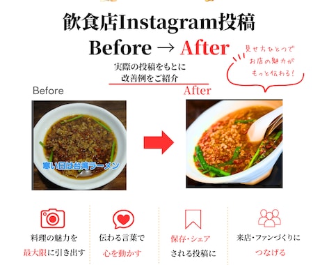 元料理長27年の飲食店Instagram投稿します 投稿画像・文章・AI動画をまとめて制作 イメージ1