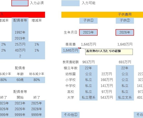 簡単！入力のみで完成するライフプラン表になります 元銀行員が作った！自分だけのライフプラン表の作成Excel イメージ2