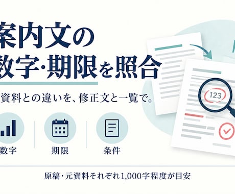 案内文の数字・期限・条件を元資料と照合します 修正文・変更理由・要確認点をまとめて納品 イメージ1