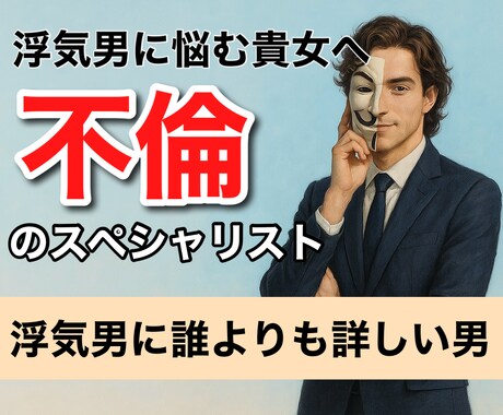 1分からOK！浮気男の心理、手口、暴き方教えます 「餅は餅屋」ということで浮気男のことは浮気男にお任せ下さい！ イメージ1