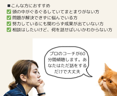 思っていることを話をするだけで現状整理できます 現状が正確にわかれば次にやることが明確になり行動できます イメージ2