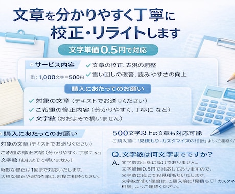 文章を分かりやすく丁寧に校正します 短い文章を、分かりやすく丁寧に整えます イメージ1