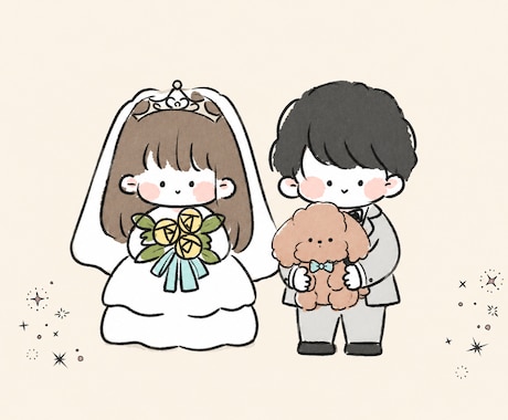 やわらかいタッチで海外風似顔絵イラストを描きます かわいい柔らかいゆるいぬいっぽいイラスト イメージ1