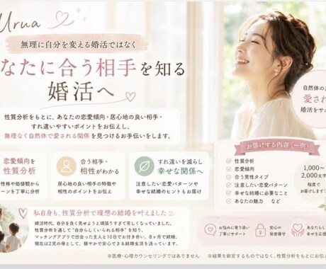 あなたと理想相手のキャラ分析で婚活をサポートします 自分を変える婚活ではなく、自分に合う相手を知る婚活へ イメージ2