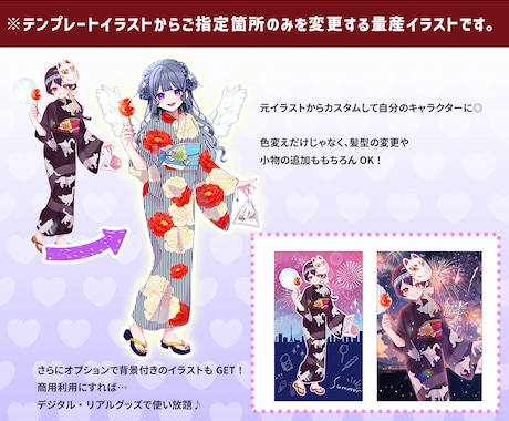 最短当日！IRIAM◎夏の浴衣イラスト描きます 配信にも！4種の浴衣から選べる◎キャラを即納でお書きします イメージ2