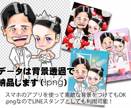 似顔絵ウエディングイラストで一生の思い出にします 使い方自由！ウエルカムボードにLINEスタンプ、アクスタにも イメージ2