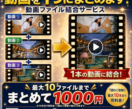 動画結合!複数の動画を1つに結合致します 思い出の動画をまとめて1つに! イメージ1
