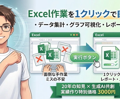Excel作業を1クリックで自動化ます 「そのExcel作業、1クリックで終わらせませんか？」 イメージ1