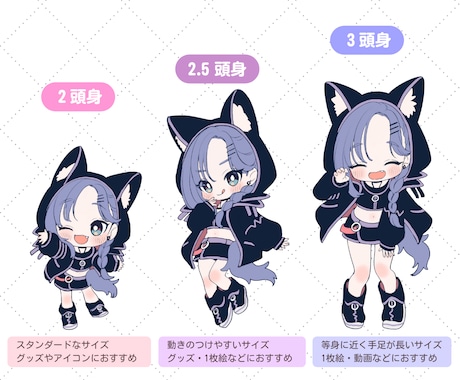 商用OK！選べる頭身で表情豊かなミニキャラ描きます ◎基本料金で簡易背景＋透過背景お渡し可！タッチも選べます イメージ2
