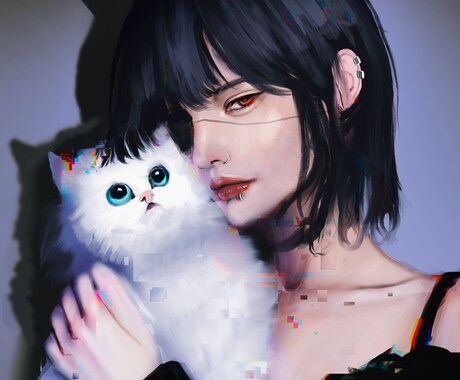 ダークな雰囲気で女性と猫を描きます 男性や他の生き物でも可能です！お気軽にご相談下さいね！ イメージ2