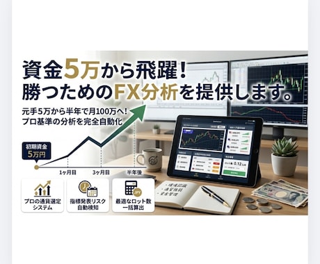 資金5万から飛躍！勝つためのFX分析を提供します 元手5万から半年で月100万へ！プロ基準の分析を完全自動化 イメージ1