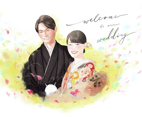 にっこり笑顔溢れるウェルカムボードをお描きします 結婚式を彩るふんわり柔らかい似顔絵ウェルカムボード イメージ2