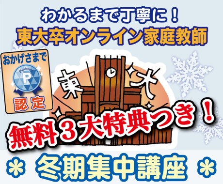 残り３枠：大学受験の冬期集中オンライン講座します 東大院卒・プロ講師歴20年！基礎から丁寧に指導します イメージ1