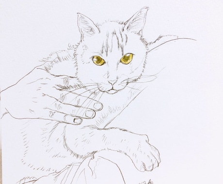 猫ちゃんのイラスト絵を手描きで描きます 猫ちゃんのお写真からわたくしが手描きでイラスト絵を描きます イメージ2