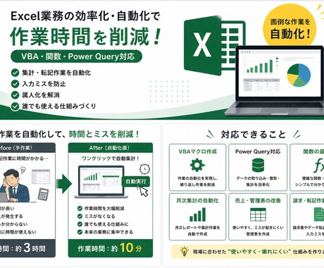 Excel業務を自動化しますVBA対応します 面倒な手作業を減らし業務改善します イメージ1