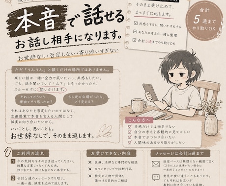 5往復＊雑談も愚痴も、本音も話せる相手になります 気軽な話も、本音も、ちょっと話したい時も大丈夫です イメージ1