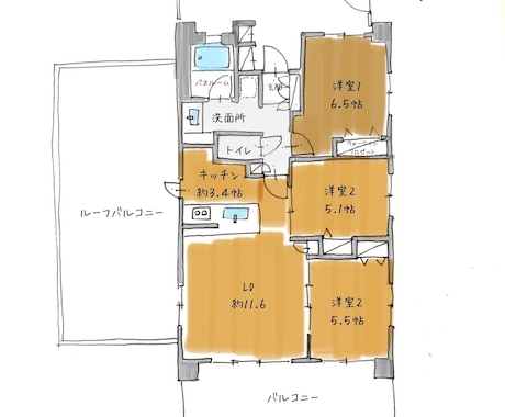可愛い手書きの間取図を描きます プレゼン提案時に役立つ可愛い手書きの間取り図 イメージ1
