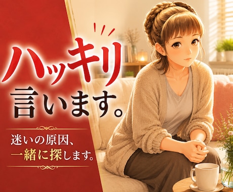 大丈夫？迷いの原因を見つけてハッキリ！お伝えします なぐさめより、本音トークでスッキリしたい方はぜひこちらまで。 イメージ1