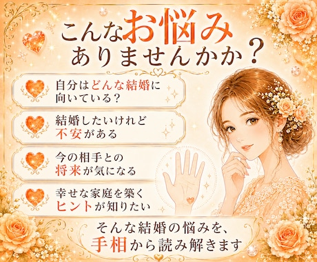 24h納品＊手相から結婚運・幸せな家庭を鑑定します 結婚傾向を読み解き、幸せな家庭を築くヒントをお伝えします イメージ2