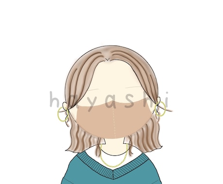 丸い輪郭のシンプルな絵で、目は描かずに表現します 輪郭は丸が基本です。横顔でも正面でも対応可能です。 イメージ1