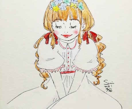 女の子、フードイラスト描きます アナログで水彩イラスト！カッコカワイイ女の子と食べ物！ イメージ1