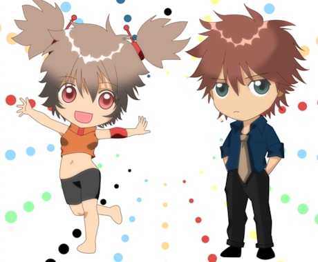 最短即日☆かわいいデフォルメキャラ描きます 3頭身のデフォルメキャラ絵をお描きします。 イメージ1