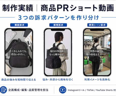 企業向けSNSショート動画を3本制作します TikTok・リール・Shorts対応｜目的別3本を作り分け イメージ2