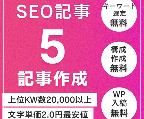 KW選定・執筆・WP入稿を最安値で執筆します キーワード選定・構成・WP入稿が無料！SEO対策はお任せ！ イメージ1