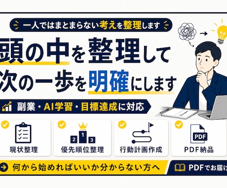 頭の中を整理して次の一歩を明確にします 優先順位を整理し、次の一歩を明確にします イメージ1