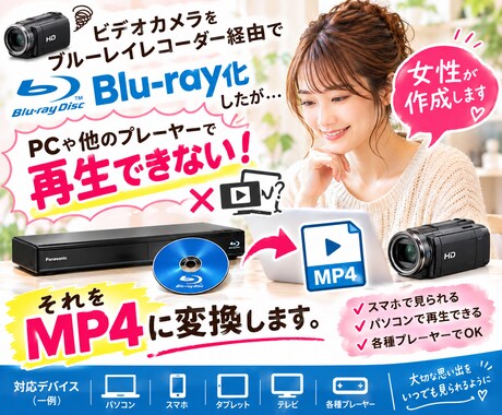 再生できないBlu-rayをMP4に変換します レコーダーで焼いたBDが見れない。を女性スタッフがMP4化！ イメージ1