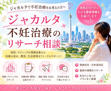 ジャカルタ｜不妊治療CLのリサーチ情報を提供します 私の体談ベースにお応えいたします。 イメージ1