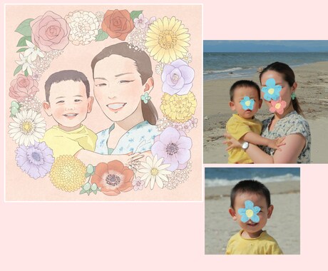 お花に囲まれた似顔絵描きます SNSアイコン等に！小さめプリントでお部屋に飾るのもおすすめ イメージ2