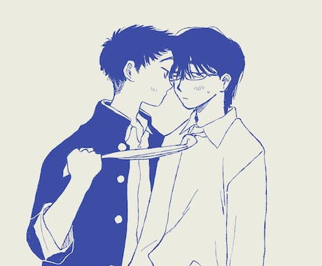 単色・線画イラスト。ペア絵、挿絵描きます 2人まで同一料金！シンプルでエモい単色線画イラストです♪ イメージ1