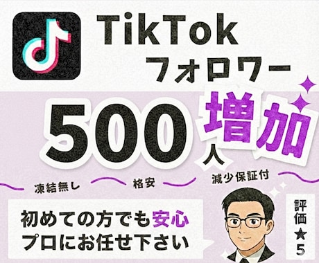 Tiktokフォロワー500人～増やします 【30日間の減少保証付き！】収益化のお手伝いをします！ イメージ1