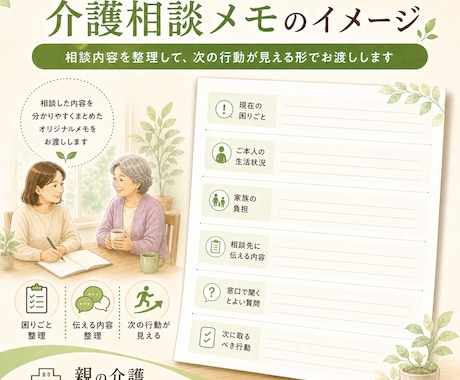 介護福祉士が親の介護相談メモを作ります 地域包括・市役所・ケアマネに相談する前の整理サポート イメージ2