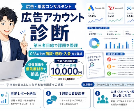 事業会社の現役マーケMgrが広告を診断します CPAの先の商談・売上まで分析|改善施策を優先度付きで納品 イメージ1