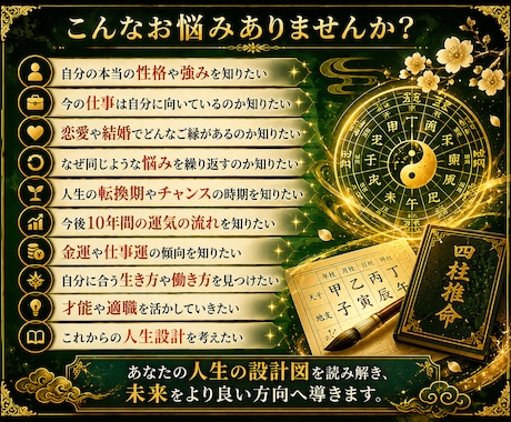 四柱推命であなたの宿命と運気の流れを総合鑑定します 自分自身と人生の流れを知りたい方へ✴︎大ボリューム イメージ2