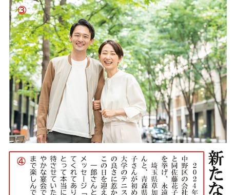 お二人の結婚を祝う新聞紙面を作成します 簡単な取材シートに記入するだけで全国紙現役新聞記者が記事化！ イメージ1