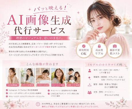 広告・SNSに使えるAI人物モデル画像を制作します 美容系に馴染むAIモデル画像をオーダーメイドで作ります イメージ1