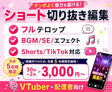 VTuber・配信者向け！切り抜きショート作ります 切り抜き箇所をご指定いただくだけ！まるっと切り抜き編集します イメージ1