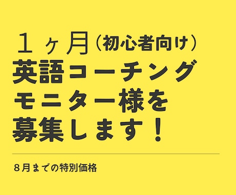 １ヶ月・英語コーチングのモニター生徒さん募集します コーチング初期のため2024年8月までの特別価格になります イメージ1