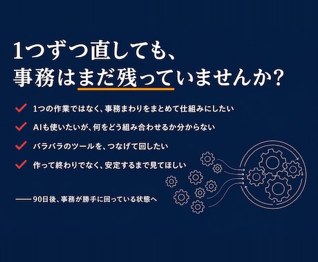 業務まるごと自動化とAI連携ツールを構築します 事務を仕組みごと手放す90日。業務2つ＋AI連携＋保守込み イメージ2