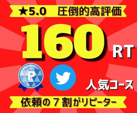 ツイートを１６０RTまで拡散します 納得の★5.0評価♪圧倒的高コスパの拡散サービス！ イメージ1