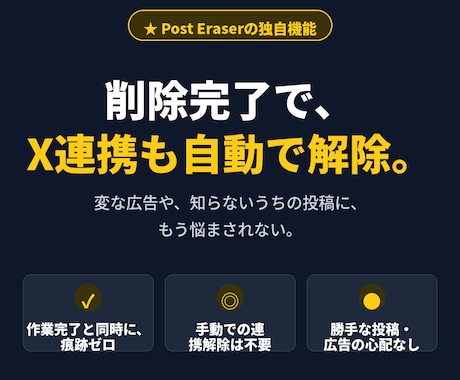 X（旧Twitter）の過去投稿を一括で削除します 大量ツイートも安全・確実に削除、API連携で全自動 イメージ2