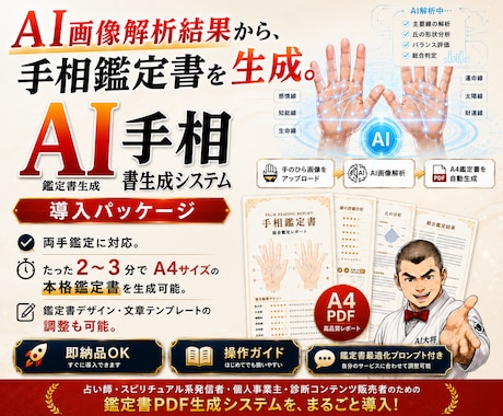 AI手相鑑定書生成システム導入パッケージ納品します たった2～3分で手のひら画像からA4鑑定書PDFを生成 イメージ1