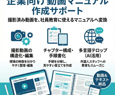 企業向け動画マニュアル作成をサポートします 撮影済み現場の動画も業務マニュアル化します イメージ2