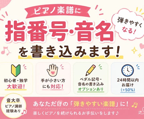 ピアノ楽譜に指番号・音名を書き込みます 【モニター募集中♫】先着3名様お見積りの50%OFF イメージ1