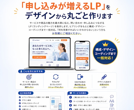 集客特化LP｜デザイン〜納品まで丸ごと対応します 申し込み・問い合わせにつながるLPをイチから作ります イメージ1