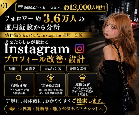 3.6万人運用実績でInstagram分析します 世界観・投稿・プロフィールをまとめて改善提案 イメージ1